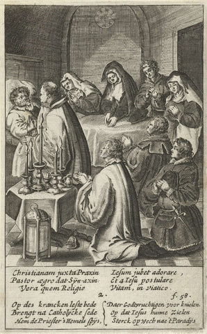 Sick man receives host from priest, Boëtius Adamsz. Bolswert, 1639 Canvas Print