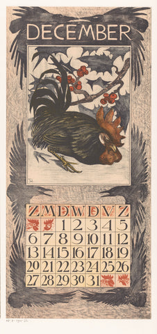 Calendar sheet December with, Theo van Hoytema, 1902 Canvas Print