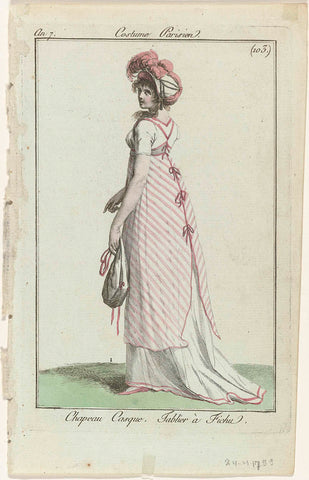 Journal des Dames et des Modes, Costume Parisien, 24 Avril 1799, An 7, (103.) : Chapeau Casqu (...), anonymous, 1799 Canvas Print