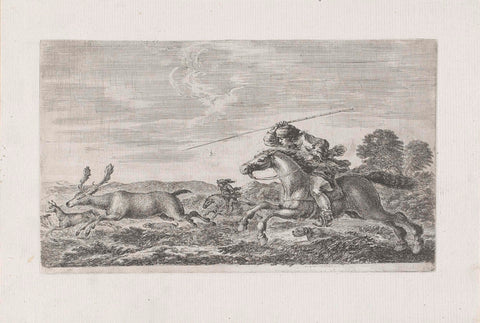 Deer and roe deer hunted by hunters on horseback, Stefano della Bella, 1620 - 1664 Canvas Print