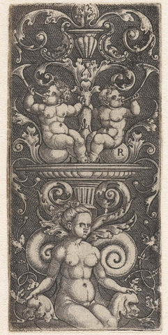 Flat decoration, candelabra with down a, Monogrammist R (engraver), 1500 - 1600 Canvas Print