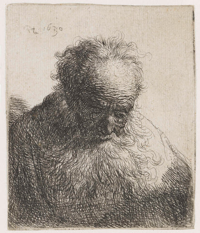 Old Man with a Flowing Beard, the Left Shoulder Unshaded, Rembrandt van Rijn, 1630 Canvas Print