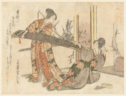 Two Women With a Koto, Katsushika Hokusai, c. 1800 - c. 1805 Canvas Print