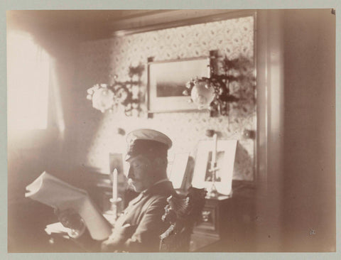 Reading Emperor Wilhelm II in uniform in his hut, Paul Güssfeldt (attributed to), 1889 Canvas Print