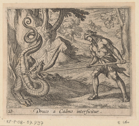 Cadmus kills the dragon, Antonio Tempesta, 1606 Canvas Print