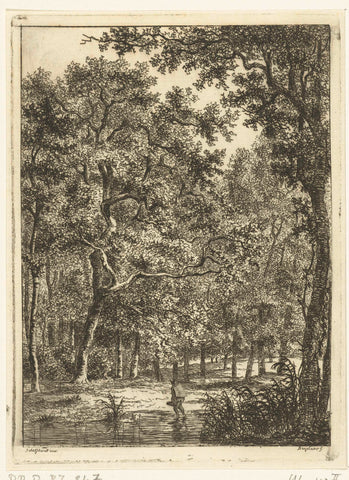 Forest landscape with man wading through water, Ernst Willem Jan Bagelaar, 1798 - 1837 Canvas Print