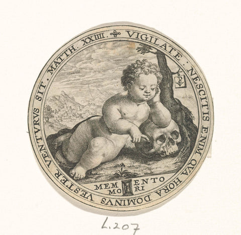 Putto with skull, Crispijn van de Passe (I), 1594 Canvas Print