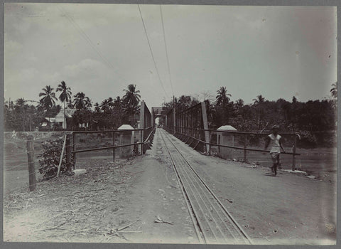 Railway bridge over a river, anonymous, c. 1900 - 1919 Canvas Print