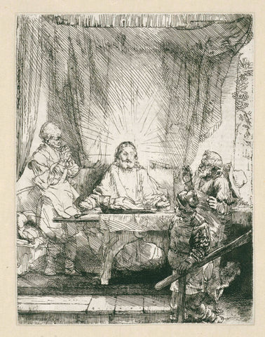 Christ at Emmaus: the larger plate, Rembrandt van Rijn, 1654 Canvas Print