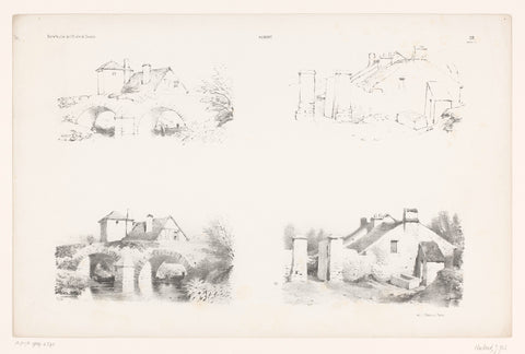 Two representations of houses in two drawing steps, Jean Baptiste Louis Hubert, c. 1853 - c. 1854 Canvas Print