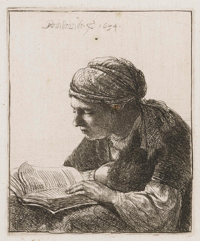 Woman reading, Rembrandt van Rijn, 1634 Canvas Print