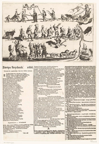 Cartoon on the struggle in Europe in the year 1666, anonymous, 1666 Canvas Print