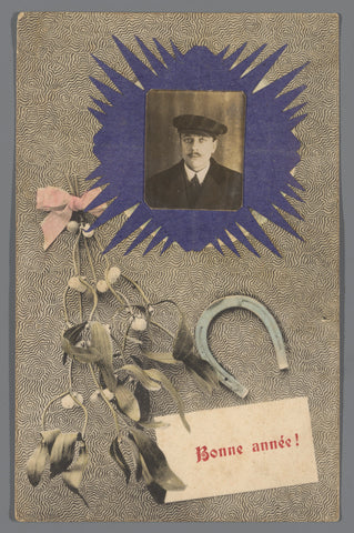 New Year's wish for the year 1910 with portrait of an unknown man, anonymous, 1909 Canvas Print