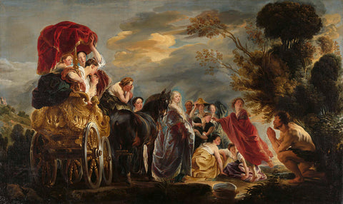 The Meeting of Odysseus and Nausicaa, Jacob Jordaens (I), c. 1630 - c. 1640 Canvas Print