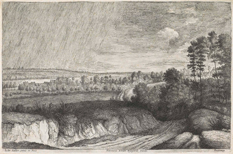 Landscape in a rainstorm, Lucas Vorsterman (I), 1630 - 1674 Canvas Print