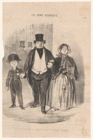 Couple walk down the street with son, Honoré Daumier, 1846 Canvas Print