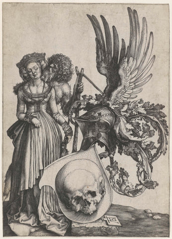 Coat of arms with woman and wild man, Albrecht Dürer, 1503 Canvas Print