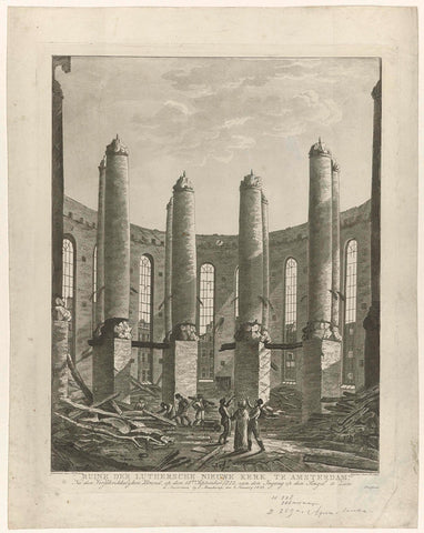 Ruins of the New Lutheran Church in Amsterdam after the fire of 1822, A. Lutz, 1823 Canvas Print