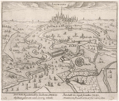 Siege and capture of Antwerp in 1584/1585: the dikes at Antwerp pierced, anonymous, 1613 - 1615 Canvas Print