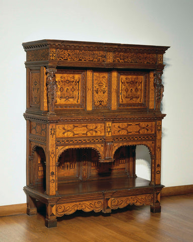 Buffet cabinet of oak decorated with marquetry with, among other things, roller work cartouches, moresken, anonymous, 1583 Canvas Print