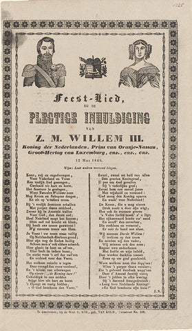 Feest-Lied, at the Plegtige Inauguration of Z.M. Willem III. (...) 12 May 1849, widow C. Kok-van Kolm, 1849 Canvas Print