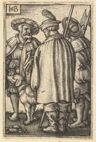 Three soldiers with a dog, Hans Sebald Beham, 1510 - 1550 Canvas Print