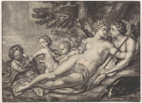 Venus keeps Adonis from hunting, anonymous, 1662 - 1726 Canvas Print