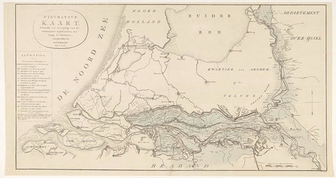 Figurative Map, serving to indicate the main dike breaches, etc.: along the Rivers; happened in Louwmaand MDCCCIX, Antoni Zürcher, 1809 Canvas Print