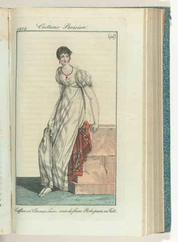 Journal des Dames et des Modes, editie Frankfurt 16 October 1808, Costume Parisien (42): Coeffure en Cheveux Lisses, decorated with flowers. Tulle dress., Friedrich Ludwig Neubauer (possibly), 1808 Canvas Print