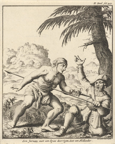 Javanese and Dutchman stabbing each other with a spear and a dagger, Jan Luyken, 1682 Canvas Print