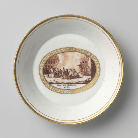 Saucer with an image of the Raid on the Medway, anonymous (attributed to), after 1794 Canvas Print