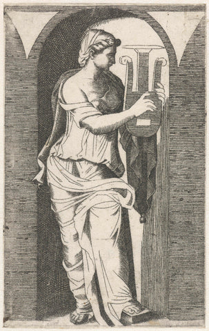 Young woman with winch standing in alcove, Marcantonio Raimondi, 1511 - 1520 Canvas Print