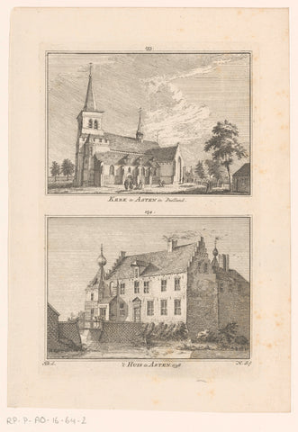 View of the church in Asten and view of Castle Asten, Hendrik Spilman, Jan de Beijer, 1746 - 1792 Canvas Print