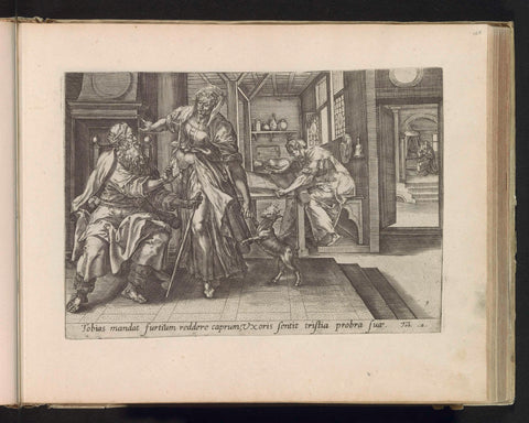 Tobit and Anna with the goat, Maerten de Vos, 1585 Canvas Print