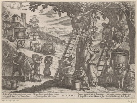 September: wijnoogst (weegschaal), Antonio Tempesta, 1599 Canvas Print