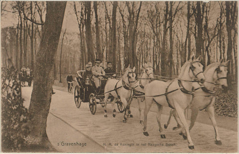 Wilhelmina, Queen of the Netherlands, and Hendrik van Mecklenburg-Schwerin in a carriage in the Haagse Bos in The Hague, anonymous, Knackstedt &Näther, 1920 - 1934 Canvas Print