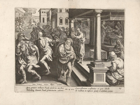 Paul drives the evil spirits out into Ephesus, Claes Jansz. Visscher (II) (workshop or), 1643 - 1646 Canvas Print