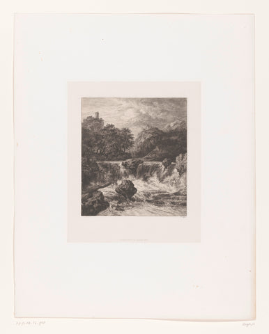 Mountain landscape with waterfall, William Unger, 1847 - 1889 Canvas Print