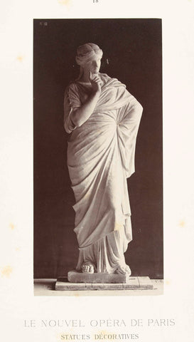 Marble statue of a woman in high-waisted robe, she has raised a finger., Louis-Emile Durandelle, c. 1878 - 1881 Canvas Print