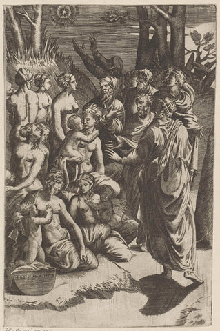 Group of figures under star, Giulio Bonasone, 1501 - 1580 Canvas Print