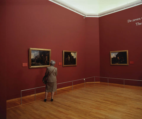 Room with visitor to 3 paintings on the theme 'The seven works of mercy', c. 2002 Canvas Print