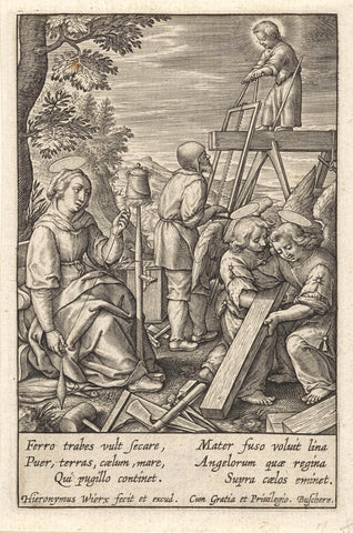 Christuskind helpt Jozef met zagen, Hieronymus Wierix, 1563 - before 1619 Canvas Print