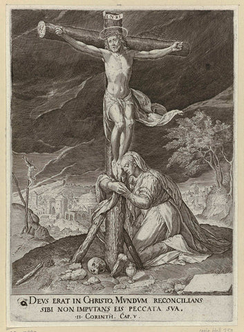 Christ on the cross, Johann Sadeler (I), 1560 - 1650 Canvas Print