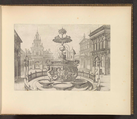 Town square with a round fountain, Johannes or Lucas van Doetechum, c. 1600 Canvas Print