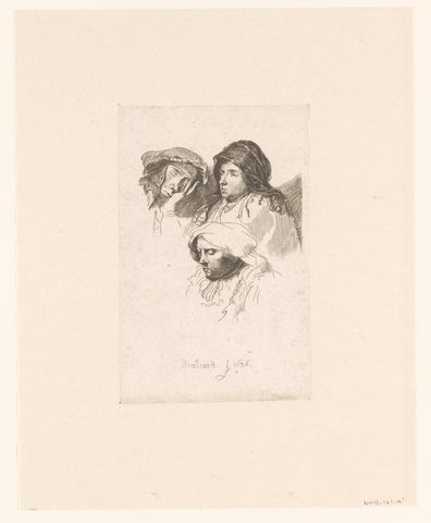 Three heads of women: one asleep, anonymous, Rembrandt van Rijn, 1711 - 1800 Canvas Print