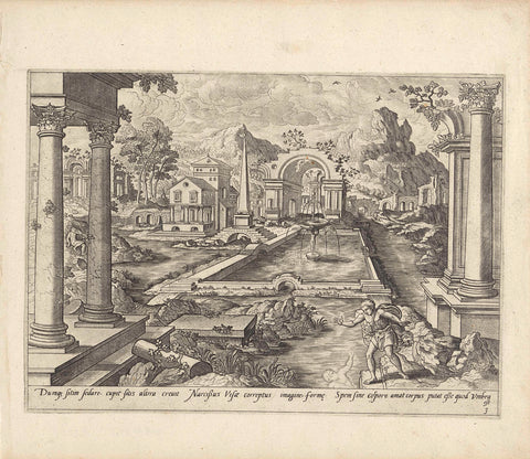 Landscape with Narcissus, Johannes or Lucas van Doetechum, 1601 - 1652 Canvas Print