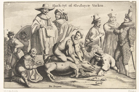 Slach-tyt of t'Gesluycte Varken, cartoon on the Spaniards after the defeat in the battle of Duins, c. 1639, anonymous, 1639 - 1640 Canvas Print