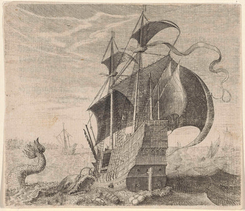 Fable of the ship and whale, Aegidius Sadeler, 1608 Canvas Print