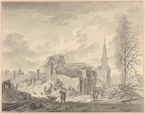 View of the Rapenburg in Leiden after the Gunpowder Disaster of 12 January 1807, Leendert Overbeek, 1807 Canvas Print