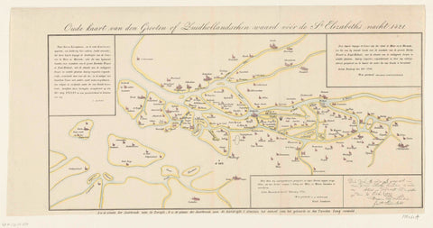 Old map of Zuid-Hollandsche Waard before the St. Elizabeth's Flood of 1421, anonymous, 1800 - 1899 Canvas Print